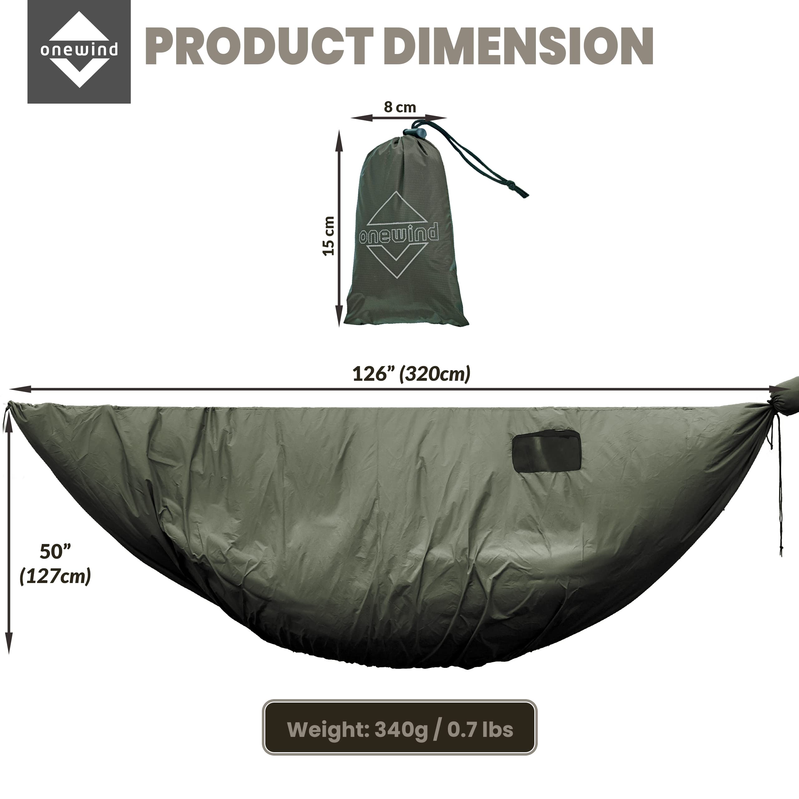 Onewind Premium Hammock Wind Sock, Hammock end Wind Block, Lightweight and Wind-Resistant Underquilt Protector for Winter and Cold Weather Protection, Backpacking, OD Green