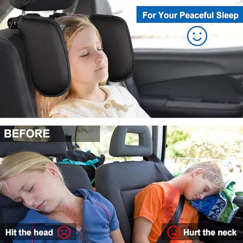 Spurtar Car Headrest Pillow, Kids Travel Pillow, Head Support for Car Seat, 360° Adjustable Car Neck Pillow, Car Pillow for Kids and Adults, Road Trip Essentials, Black