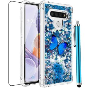 caiyunl for lg stylo 6 case,lg stylo 6 phone case,glitter bling floating liquid sparkle quicksand cute clear tpu silicone women girls case shockproof protective cover for lg stylo 6-blue butterfly