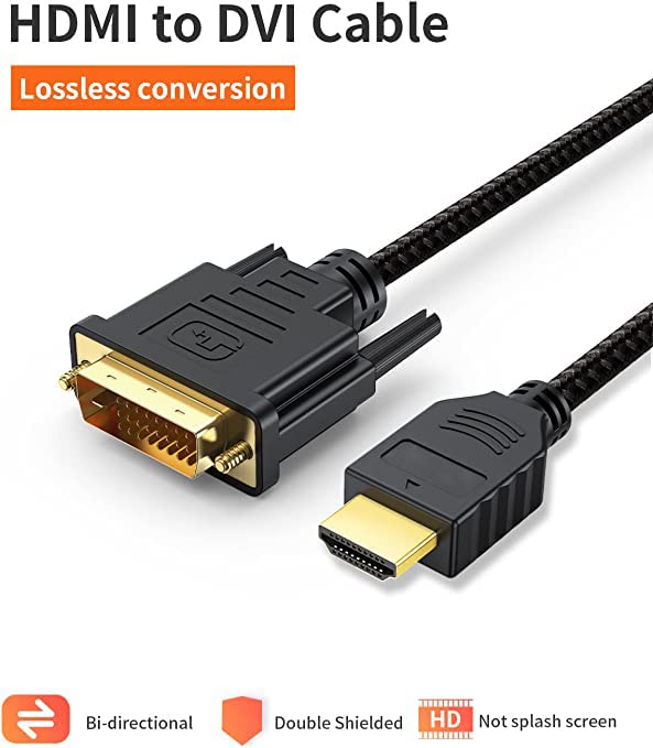 CableCreation DVI to HDMI Cable 5ft, Bi-Directional Nylon Braid HDMI to DVI Cable Support 1080p, 24+1 HDMI Male to DVI Male for Monitor, HDTV, Projector