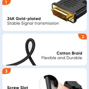 CableCreation DVI to HDMI Cable 5ft, Bi-Directional Nylon Braid HDMI to DVI Cable Support 1080p, 24+1 HDMI Male to DVI Male for Monitor, HDTV, Projector