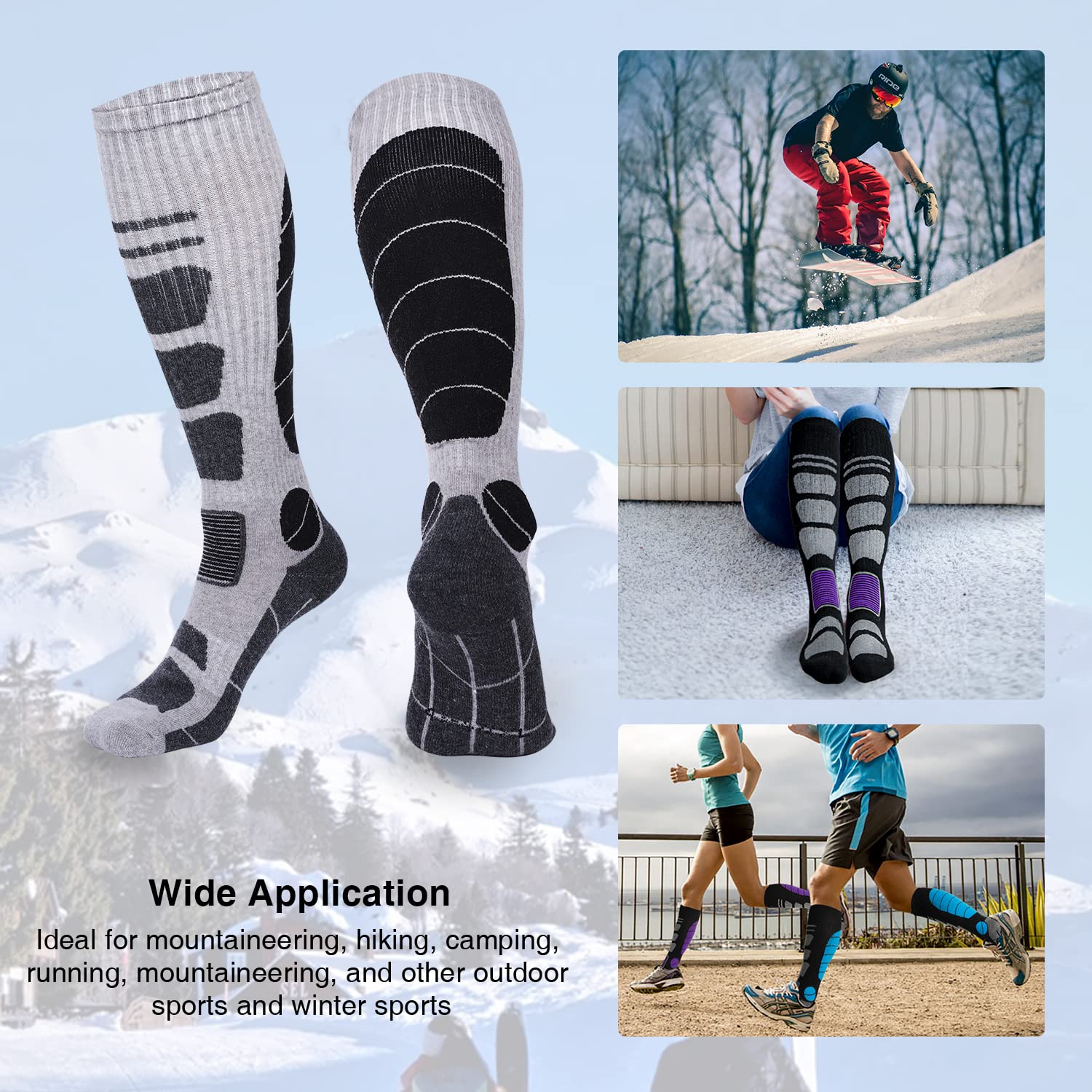 Ski Socks Merino Wool Thermal Knee High Winter Snowboard Sport Socks Men Women, Hunting Large