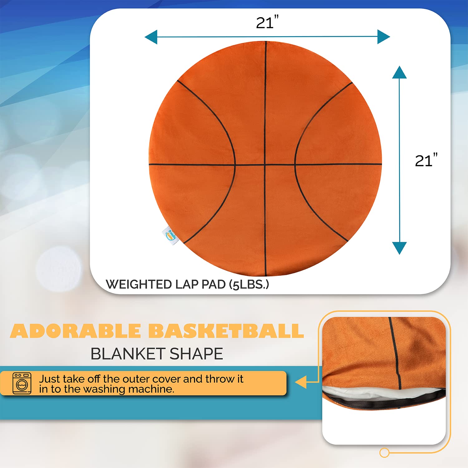 FRIENDLY CUDDLE Basketball Weighted Lap Pad for Kids 5 lbs. - Sensory Weighted Stuffed Lap Blanket for Toddlers Kids Adults with Sensory Processing Disorder - Perfect for Classroom Travel Home