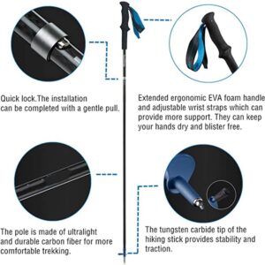 N/H 2pc-Carbon Fiber Collapsible Trekking Pole -Ultralight Hiking or Walking Stick - Strong Lightweight Quick Lock Stick for Men Womem