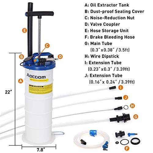 Aocoom-QingCang 6.5 Liter Oil Changer Vacuum Transmission Fluid Extractor Pneumatic/Manual Fluid Evacuator with Pump Tank Remover and Brake Bleeding Hose Engine Oil Change & Fluid Change Tool