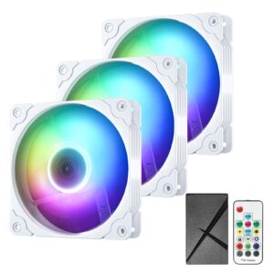 vetroo 3-pack computer case fans 120mm address rgb & pwm cooling fans high performance with controller hub - white