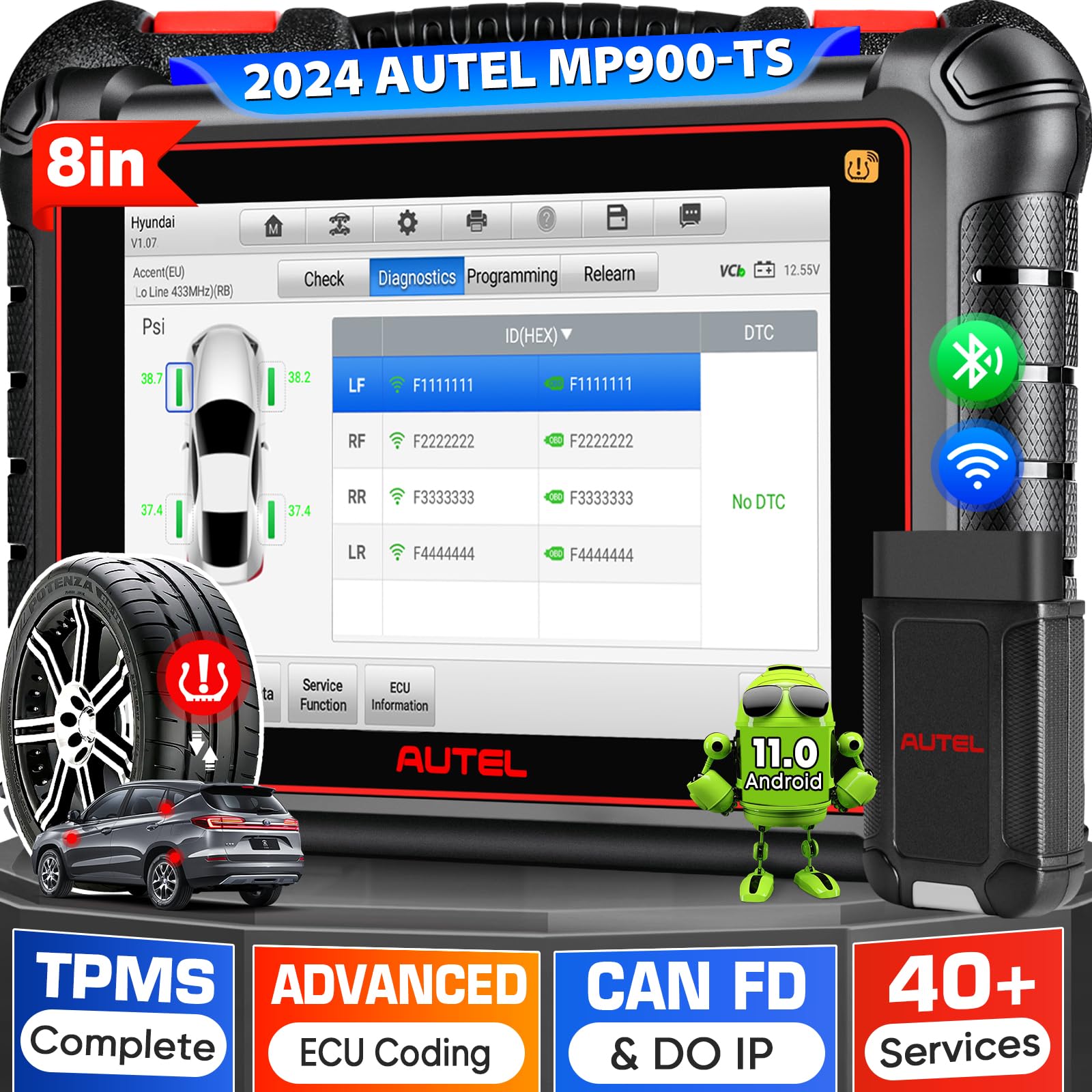 Autel MaxiPRO MP900TS Scanner, 2024 8IN MP900-TS Upgrade of MP900BT/ MS906TS/ MP808S-TS, DoIP CAN-FD, Full TPMS as MS906 Pro-TS, Advanced ECU Coding, 40+ Services, BiDirectional Control, Auto Scan 2.0