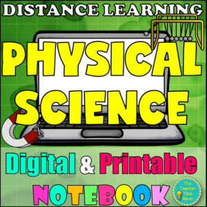 physical science workbook- interactive notebook for science, grade 4-10 science, matter chemistry periodic table of elements atoms force motion energy simple machines waves light sound