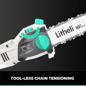 Litheli Cordless Pole Saw 10″, 40V Pole Saws for Tree Trimming, Battery Pole Saw for Branch Cutting, Trimming, Pruning, with 2.5Ah Battery & Charger Included