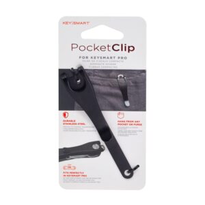 keysmart deep carry pocket utility clip - add on everyday carry accessory for keysmart pro key holders, stainless steel minimalist compact gear that eliminates bulk (black)