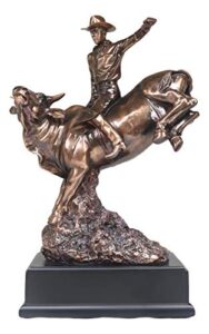 ebros large rustic western rodeo bull rider cowboy on bucking bull statue in electroplated sepia bronze finish old world wild west cattle bull riding cowboys accent figurine
