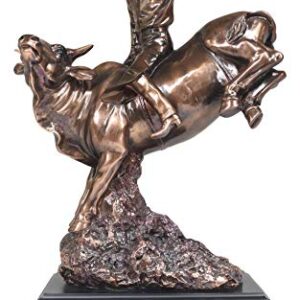 Ebros Large Rustic Western Rodeo Bull Rider Cowboy On Bucking Bull Statue in Electroplated Sepia Bronze Finish Old World Wild West Cattle Bull Riding Cowboys Accent Figurine