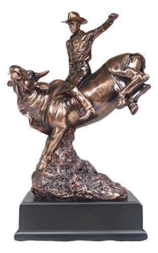 Ebros Large Rustic Western Rodeo Bull Rider Cowboy On Bucking Bull Statue in Electroplated Sepia Bronze Finish Old World Wild West Cattle Bull Riding Cowboys Accent Figurine