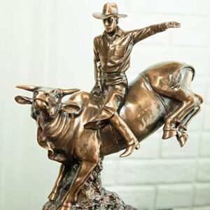 Ebros Large Rustic Western Rodeo Bull Rider Cowboy On Bucking Bull Statue in Electroplated Sepia Bronze Finish Old World Wild West Cattle Bull Riding Cowboys Accent Figurine