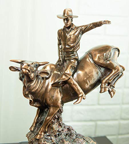 Ebros Large Rustic Western Rodeo Bull Rider Cowboy On Bucking Bull Statue in Electroplated Sepia Bronze Finish Old World Wild West Cattle Bull Riding Cowboys Accent Figurine