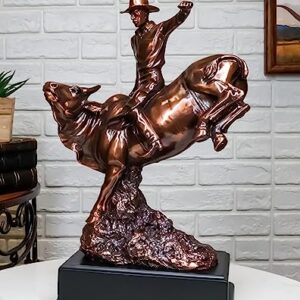 Ebros Large Rustic Western Rodeo Bull Rider Cowboy On Bucking Bull Statue in Electroplated Sepia Bronze Finish Old World Wild West Cattle Bull Riding Cowboys Accent Figurine