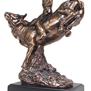 Ebros Large Rustic Western Rodeo Bull Rider Cowboy On Bucking Bull Statue in Electroplated Sepia Bronze Finish Old World Wild West Cattle Bull Riding Cowboys Accent Figurine