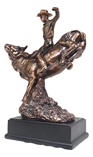 Ebros Large Rustic Western Rodeo Bull Rider Cowboy On Bucking Bull Statue in Electroplated Sepia Bronze Finish Old World Wild West Cattle Bull Riding Cowboys Accent Figurine