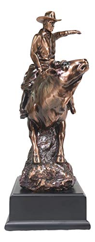 Ebros Large Rustic Western Rodeo Bull Rider Cowboy On Bucking Bull Statue in Electroplated Sepia Bronze Finish Old World Wild West Cattle Bull Riding Cowboys Accent Figurine