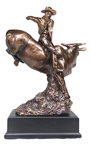 Ebros Large Rustic Western Rodeo Bull Rider Cowboy On Bucking Bull Statue in Electroplated Sepia Bronze Finish Old World Wild West Cattle Bull Riding Cowboys Accent Figurine