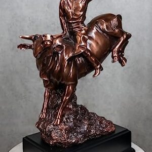 Ebros Large Rustic Western Rodeo Bull Rider Cowboy On Bucking Bull Statue in Electroplated Sepia Bronze Finish Old World Wild West Cattle Bull Riding Cowboys Accent Figurine