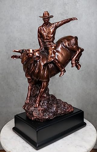 Ebros Large Rustic Western Rodeo Bull Rider Cowboy On Bucking Bull Statue in Electroplated Sepia Bronze Finish Old World Wild West Cattle Bull Riding Cowboys Accent Figurine