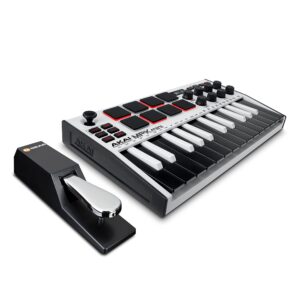 akai mpk mini mk3 midi keyboard controller + m-audio sp2 sustain pedal, with mpc beats and software suite – beat maker bundle (white)