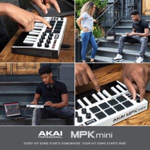 Akai MPK Mini MK3 MIDI Keyboard Controller + M-Audio SP2 Sustain Pedal, with MPC Beats and Software Suite – Beat Maker Bundle (White)