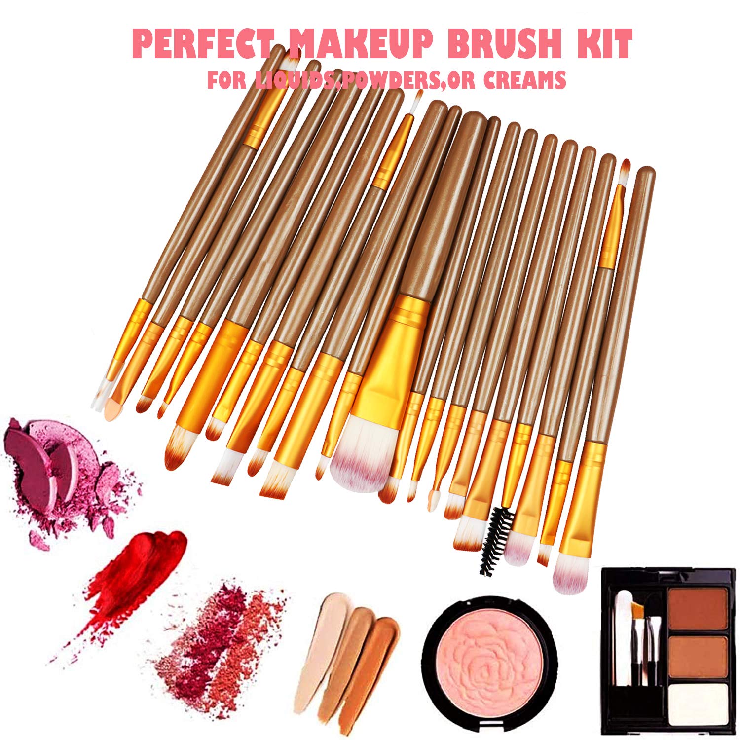 AQwzh 20PCS Make Up Brush Sets, Foundation Eyebrow Eyeliner Blush Cosmetic Concealer Brushes, green and black