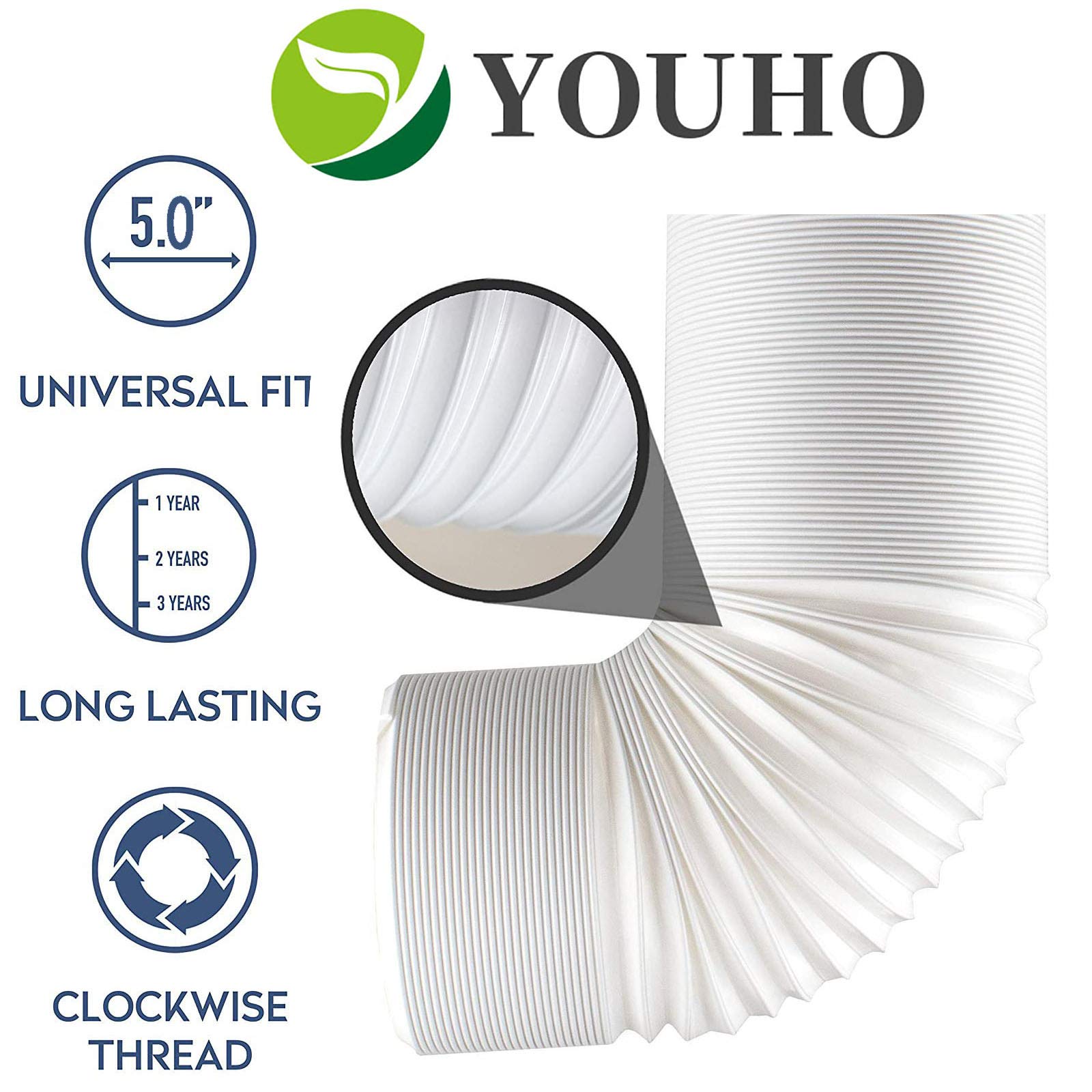 Portable Air Conditioner Hose - AC Hose YOUHO 5.1" Diameter - 80" Long. Universal Flexible Counter-Clockwise Room Airconditioner AC Vent Replacement Tube