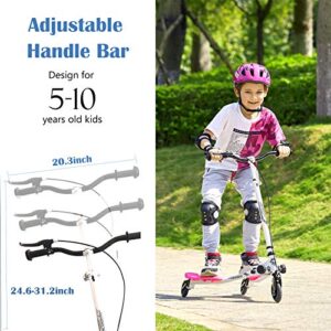 CROFULL Y Flicker Scooter for Kids, Foldable Y Fliker Swing Wiggle Scooter with Adjustable Handle, 3 Wheel Push Drifting Scooter for Boys Girls Age 3-10