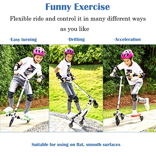 CROFULL Y Flicker Scooter for Kids, Foldable Y Fliker Swing Wiggle Scooter with Adjustable Handle, 3 Wheel Push Drifting Scooter for Boys Girls Age 3-10