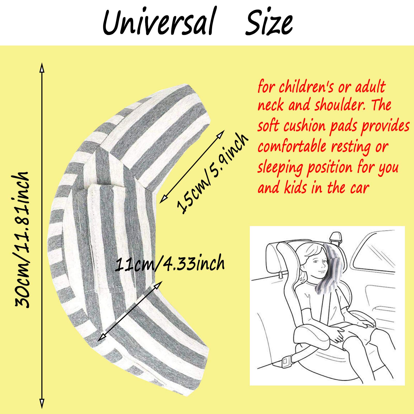 Car Seat Travel Pillow Neck Support Cushion Pad for Kids, WenMei Super Soft Headrest Shoulder Pad in Car, Universal Safety Belt Sleeping Pillow for Children Adults, Compatible with All Cars (Gray)