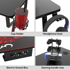 EE EUREKA ERGONOMIC Gaming Desk 47 Inch, Small Gaming Computer Desk Table for Small Space Gamer Desk with Mouse Pad Headset Hook Cup Holder Controller Stand, Black