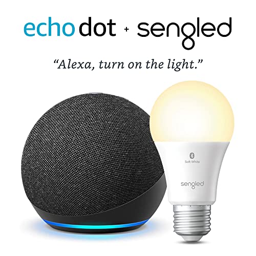 Echo Dot (4th Gen) | Charcoal with Sengled Bluetooth bulb | Alexa smart home starter kit