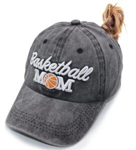 manmesh hatt basketball mom ponytail baseball cap messy bun vintage washed distressed twill plain hat for women (basketball mom 3d black, one size)