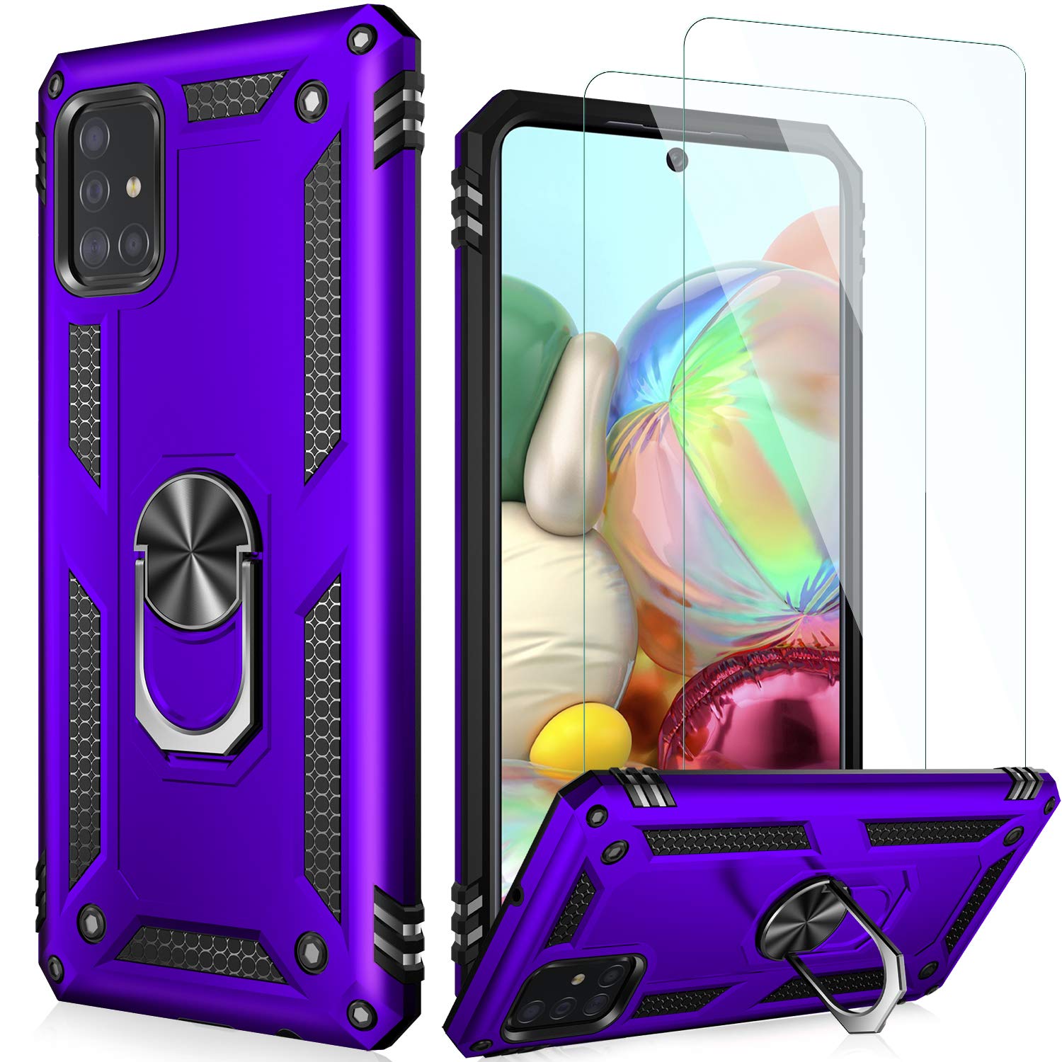 LUMARKE for Galaxy A51 Case with Screen Protector（2 Pack,Pass 16ft Drop Test Military Grade Heavy Duty Cover with Magnetic Kickstand,Protective Phone Case for Samsung Galaxy A51 Purple