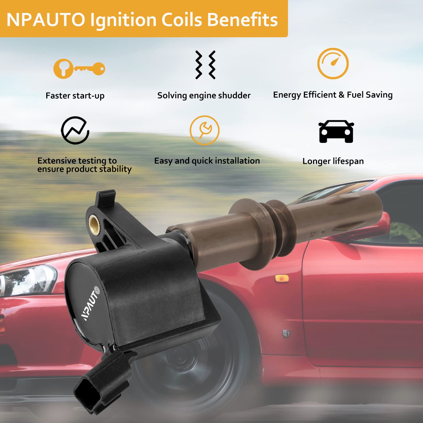 Ignition Coil Pack Compatible with V8 4.6 5.4 2008 2009 2010 Ford F150 F250 F350 Super Duty, Expedition Explorer Mustang Lincoln Navigator Mercury Mountaineer 4.6L 5.4L, Brown Boot C1659 DG521 FD509