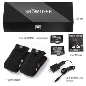 SNOW DEER Heated Socks,Upgraded 7.4V Rechargeable Battery Electric Socks for Men Women,Winter Cold Weather Warm Socks for Huting Fishing Camping Hiking Skiing Foot Warmer