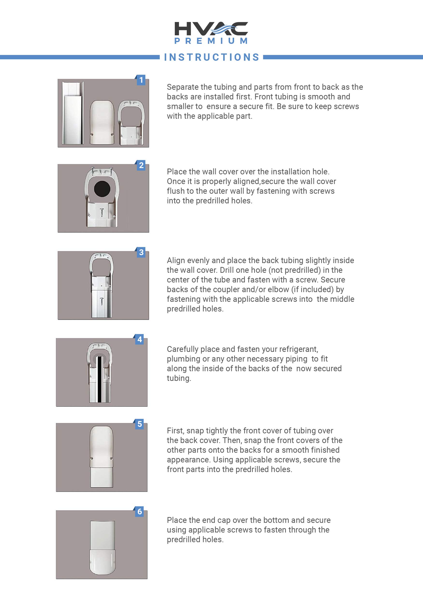 PVC Decorative Line Cover Universal Set for Ductless Mini Split Air Conditioners - Pipe Cover - 4" Diameter - Off-white