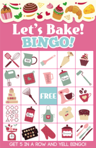 cupcake, baking bingo game - kid's printable bingo game