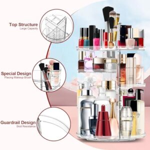 Makeup Organizer 360 Rotating Cosmetic Organizer DIY Adjustable Makeup Carousel Spinning Holder Rack, Large Capacity Cosmetic Storage Box Makeup Brushes Organizer for Vanity Countertop (Clear)