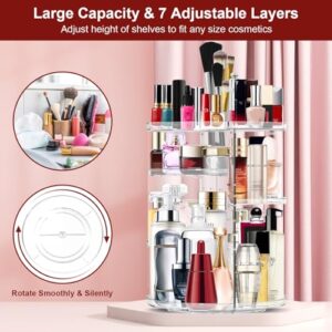 Makeup Organizer 360 Rotating Cosmetic Organizer DIY Adjustable Makeup Carousel Spinning Holder Rack, Large Capacity Cosmetic Storage Box Makeup Brushes Organizer for Vanity Countertop (Clear)