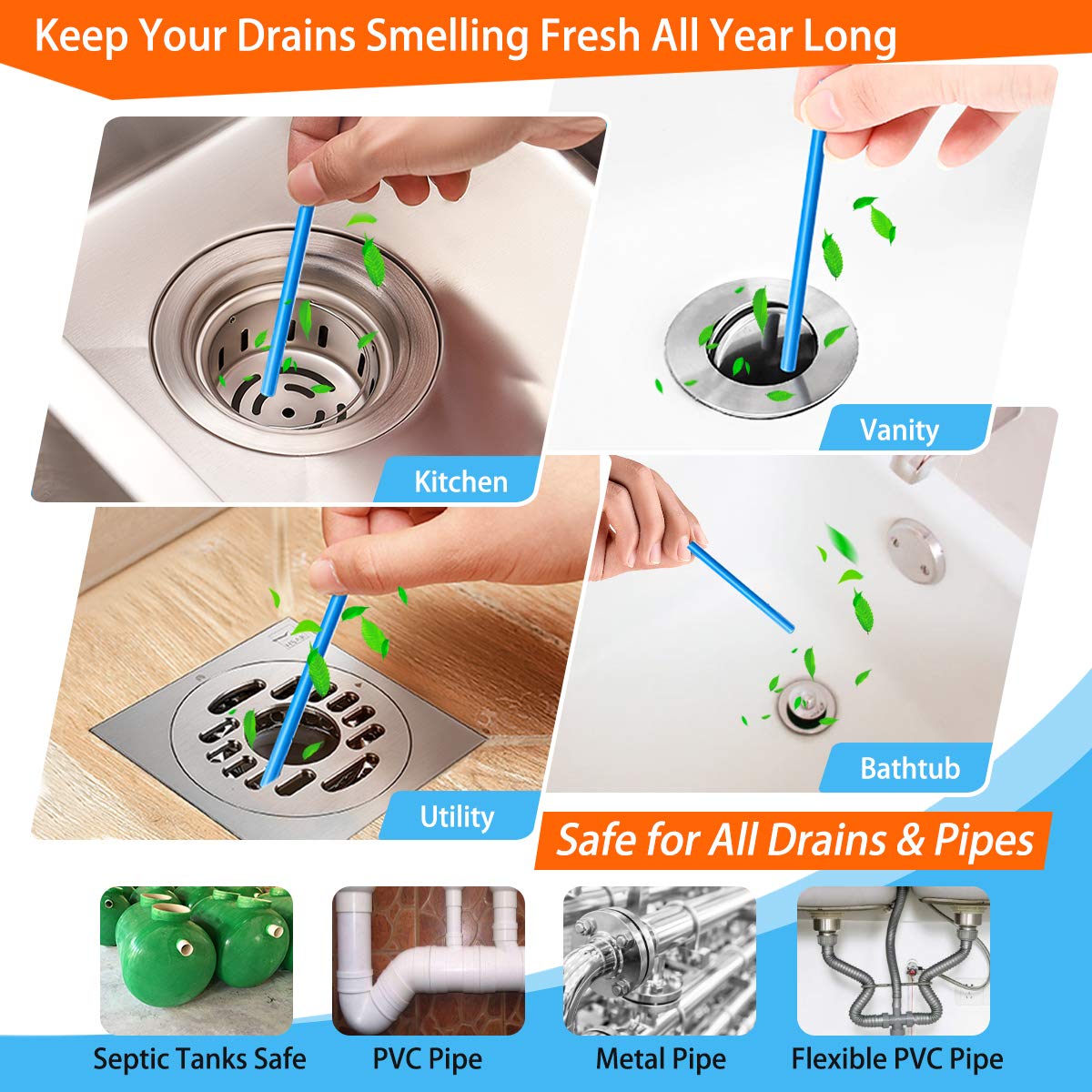 Drain Sticks Drain Cleaner Sticks Drain Stix DrainStix Drain Cleaner and Sticks Non-Fragile for Preventing Clogs Odor Sink Pipe Cleaning Sticks for Drains As Seen On TV