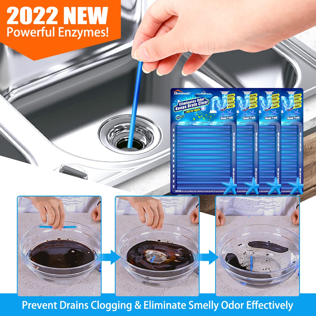 Drain Sticks Drain Cleaner Sticks Drain Stix DrainStix Drain Cleaner and Sticks Non-Fragile for Preventing Clogs Odor Sink Pipe Cleaning Sticks for Drains As Seen On TV