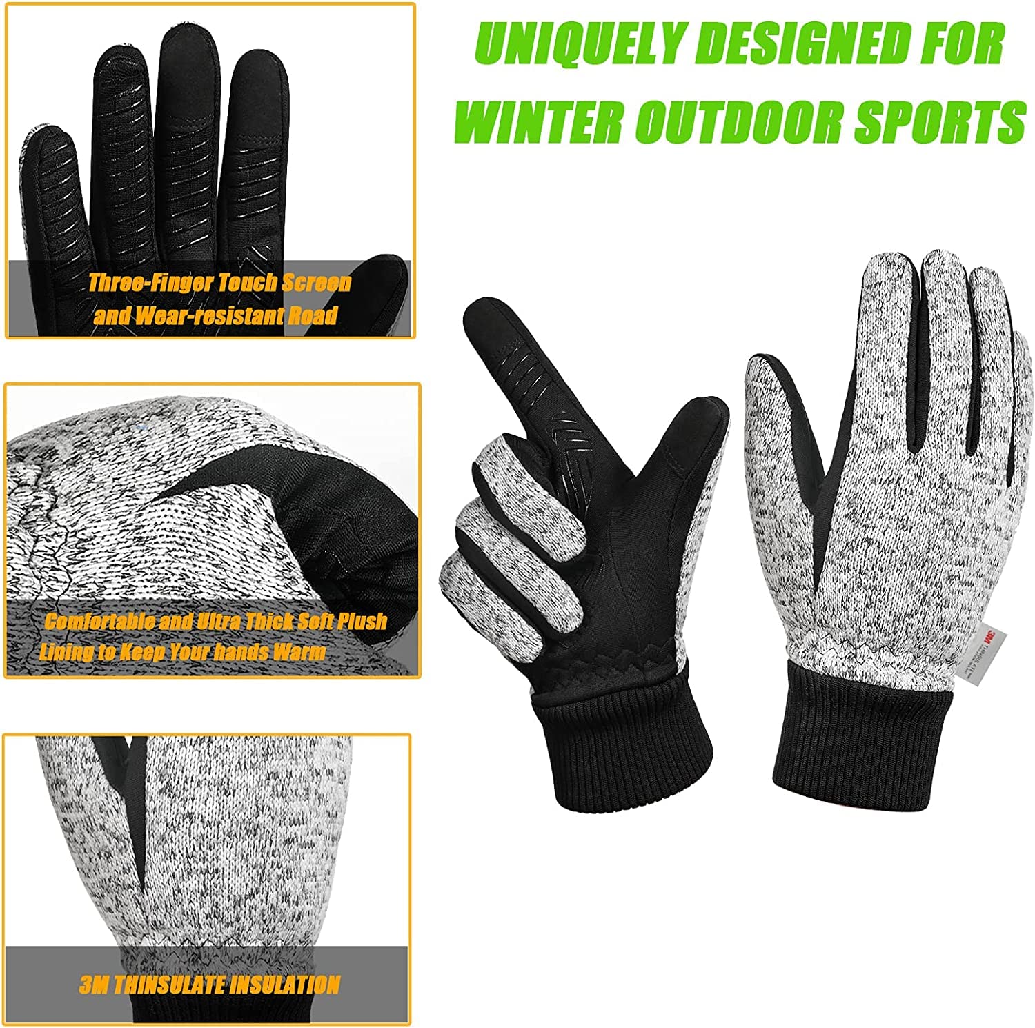 MOREOK Winter Gloves -10°F 3M Thinsulate Warm Gloves Bike Gloves Cycling Gloves for Driving/Cycling/Running/Hiking-Gray-S