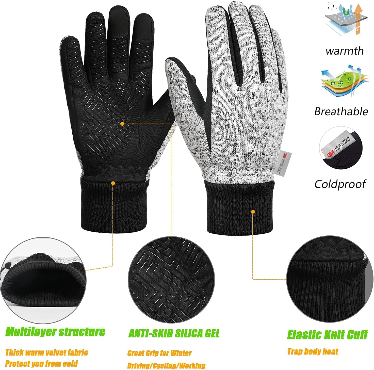 MOREOK Winter Gloves -10°F 3M Thinsulate Warm Gloves Bike Gloves Cycling Gloves for Driving/Cycling/Running/Hiking-Gray-S