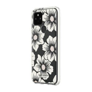 kate spade new york defensive hardshell case for google pixel 5 - hollyhock floral clear/cream with stones
