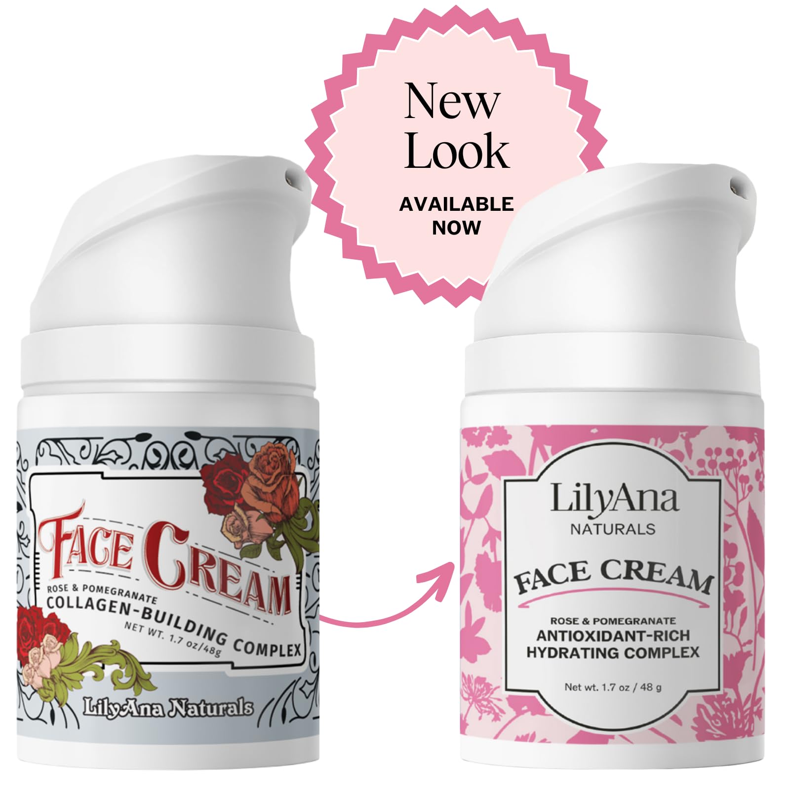 LilyAna Naturals Face and Neck Moisturizer for Women and Men - Moisturizer Face and Neck Cream for Dry Skin and Dark Spot Brightening - Rose and Pomegranate Extracts - 1.7oz (Pack of 2)