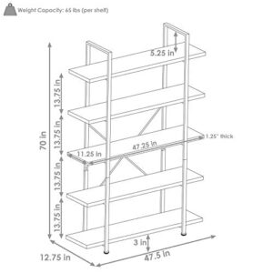 Sunnydaze 5-Tier Industrial Style Bookshelf with Open Shelves and Veneer Finish - North American Teak